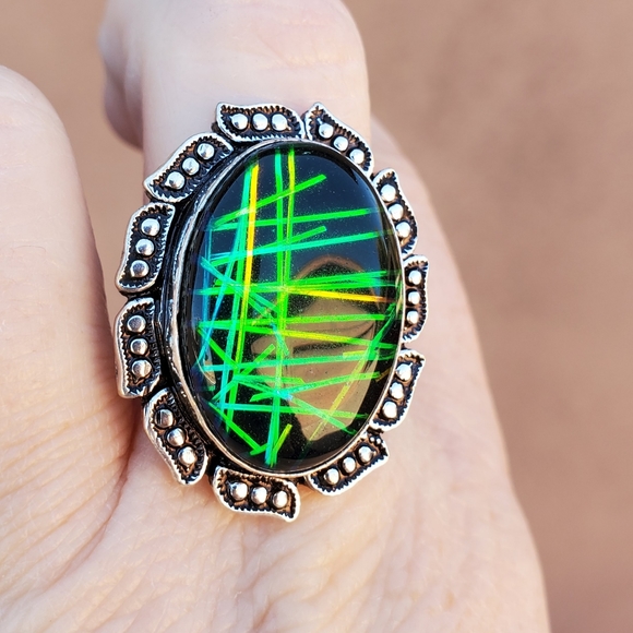 New Unique Dichroic Glass 925 Silver Ring. - Picture 2 of 16